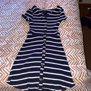 small blue and white striped dress